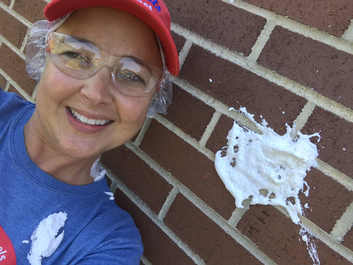 Survived the first splat of the day! Whip cream pies for a great attendance!