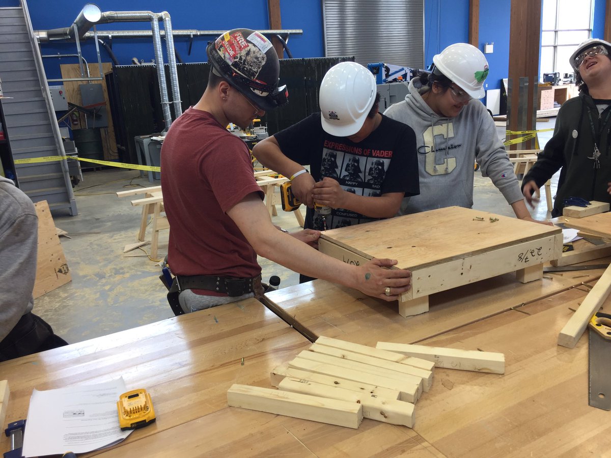 RogerDrcar's tweet photo. #LPStb  Hands on learning at the Carpenters Local 1669. FMNI students are getting exposure to skilled trades by constructing dog houses that will be donated to Northern Hope Dog Rescue @LPS_Westgate @HammarskjoldP @superiorcvi @NoelJon06333793 #SkilledTrades https://t.co/mljsgDI53I