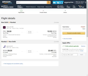 Amazon Flights - Flight Details Page