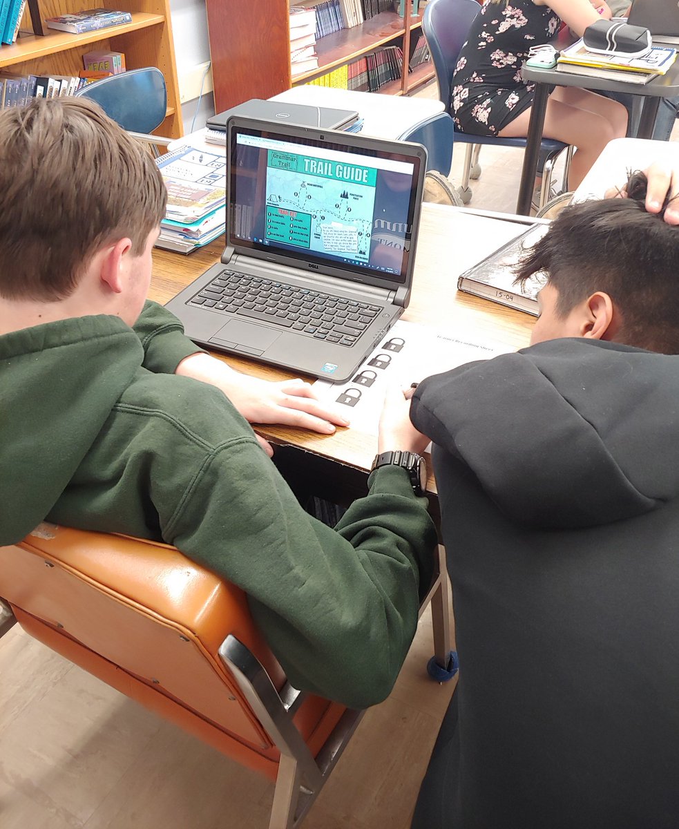 HVTechCoach's tweet photo. 1st time trying a digital @breakoutEDU  with Mrs. Lyman's class. We used "Lost on the Grammar Trail" #edtech #ppcsd  #pineplainsproud https://t.co/2hWmquTrvW