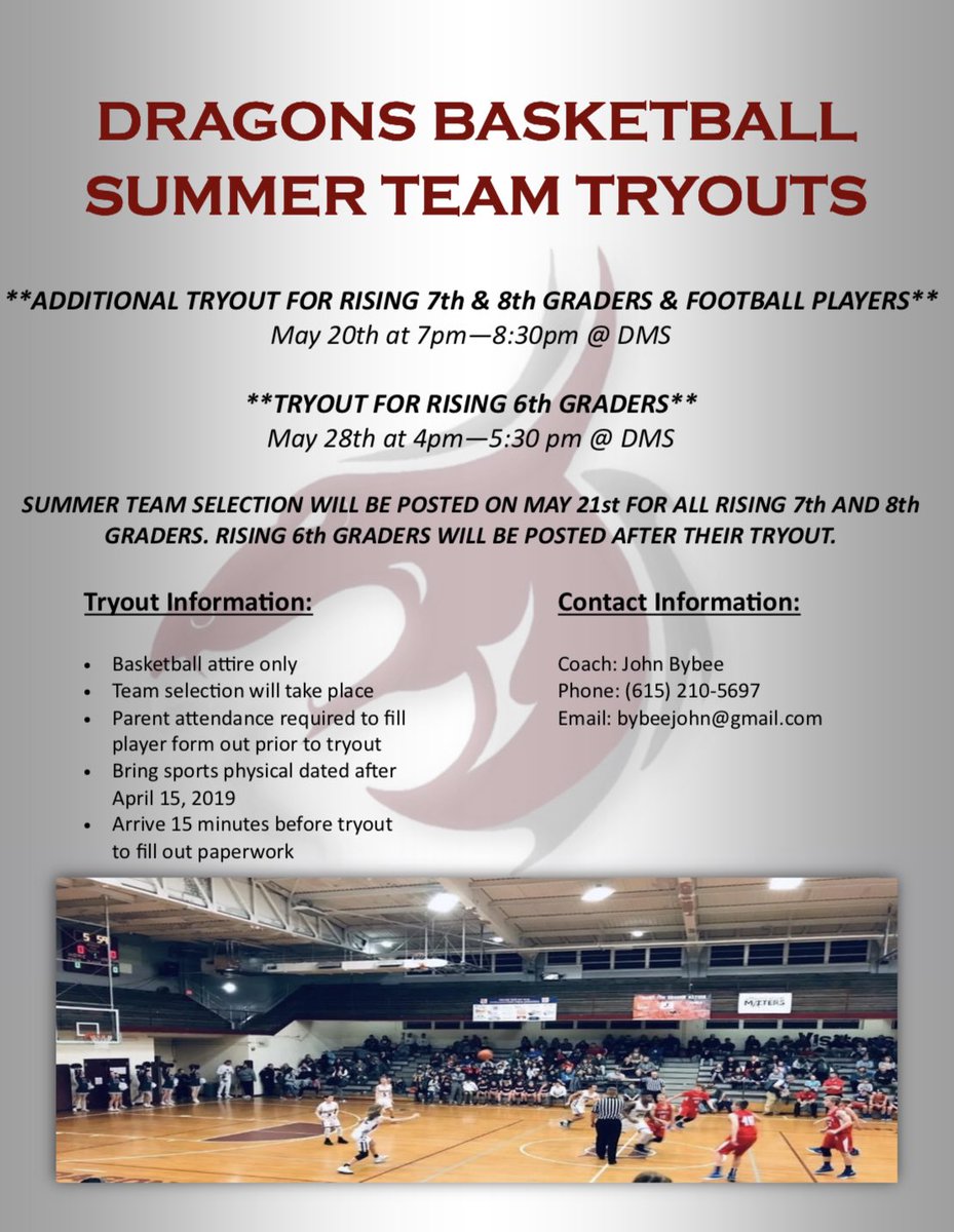 ***Additional Tryout Date Added***

DMS Boys Basketball Summer Team 
<a href="/DMSDragons/">DicksonMiddleSchool</a> @DicksonInterSch <a href="/CENT_Tweets/">Centennial Panthers</a> @tmgroche @SullCentral <a href="/DCcougarnation/">Dickson County High School</a> <a href="/DicksonPost/">Dickson Post</a> <a href="/DicksonSports/">Dickson Sports Media</a> <a href="/cvp51/">Casey Patrick</a> <a href="/JohnBybee/">John Bybee</a> <a href="/SimonaNewman11/">Simona Newman</a>