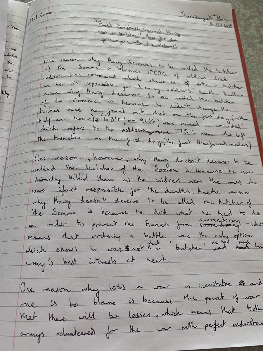 hhs4inclusion's tweet image. Best practice example of the WOW Zone in year 8 history. #workingonwriting