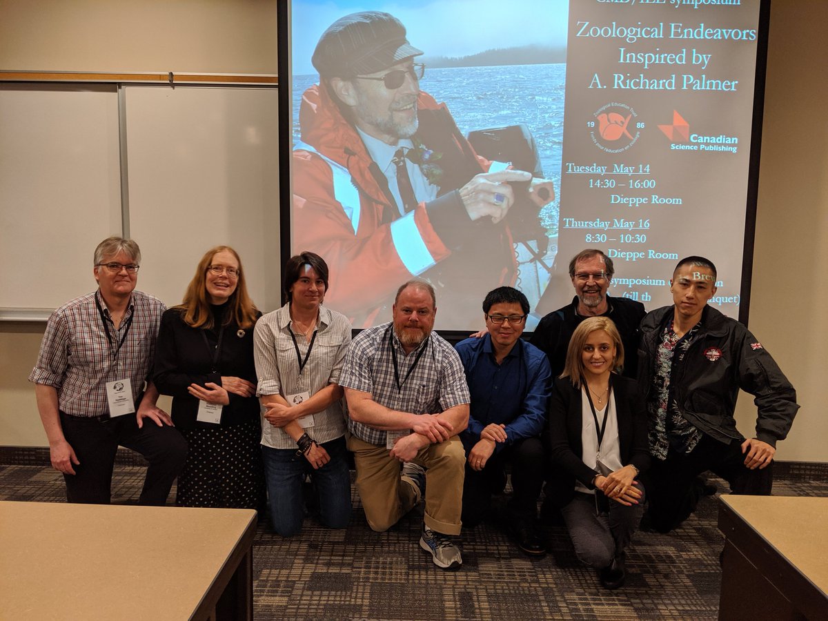 PalmerSymposium's tweet photo. Session 2 is complete, and the symposium now concluded. Speakers of the am session, organizers, and Rich himself. (L-R) T Rawlings, E Boulding, H Jamniczky, B Penney, T Miyashita, @Marjan1809, R Palmer, &amp; T Kaji. #cszscz2019 https://t.co/eWPceYLObC