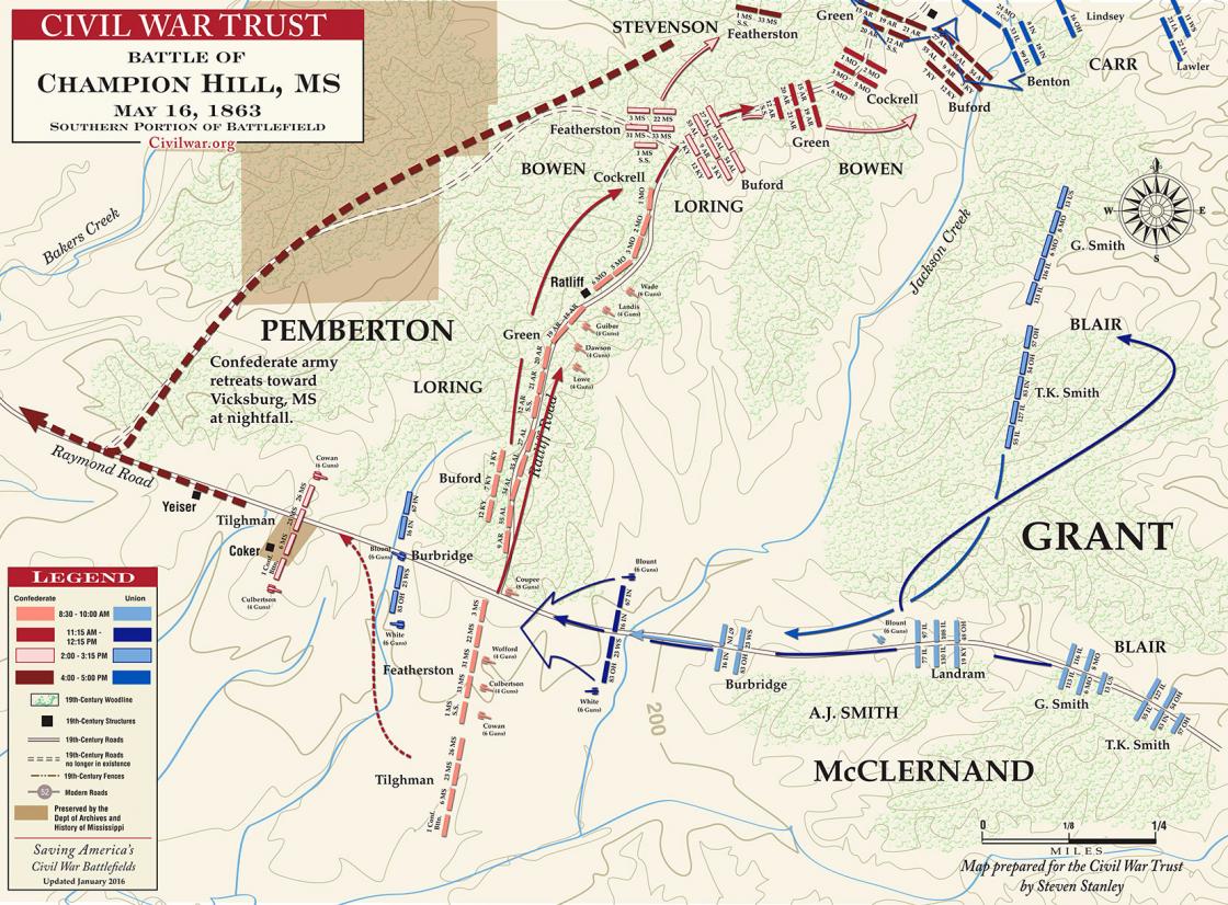 Battlefields's tweet photo. View troop movements from The Battle of Champion Hill - Southern Portion.

You can download a PDF version if this map here: https://t.co/0e9aR0fLuR https://t.co/T7pe5FPRYD