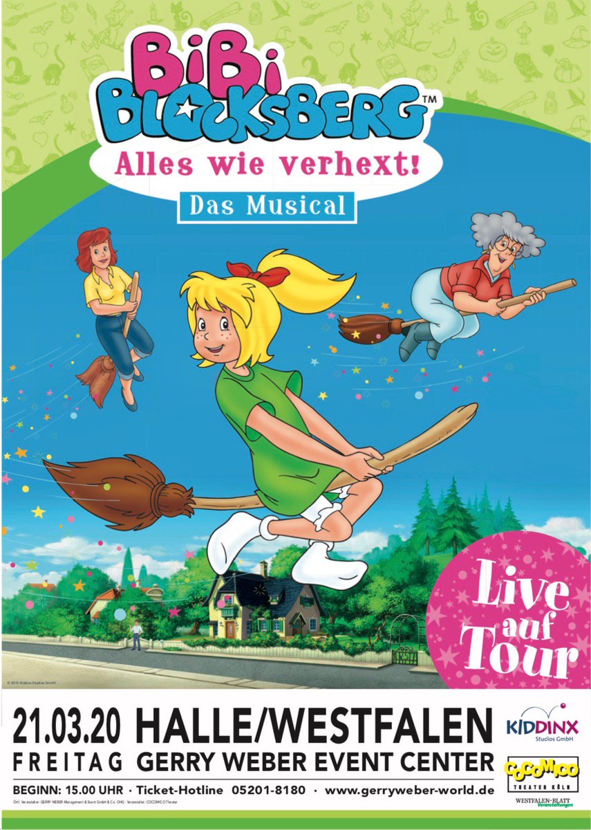 CocomicoTheater's tweet photo. Ab 2020: Bibi Blocksberg: "Alles wie verhext!"
Bibi Blocksberg, die berühmteste kleine Hexe Deutschlands, geht ab 2020 mit ihrem neuen Musical „Alles wie verhext!“ wieder auf große Tournee! #COCOMICO
GERRY WEBER STADION & EVENT CENTER
Tickets unter https://t.co/LK03BThYdC https://t.co/rjG9USYl1w