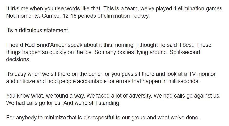 Sheng_Peng's tweet image. DeBoer bristled when asked if #SJSharks have been &quot;lucky&quot;: &quot;It irks me when you use words like that...We&apos;re still standing. For anybody to minimize that is disrespectful to our group and what we&apos;ve done.&quot;