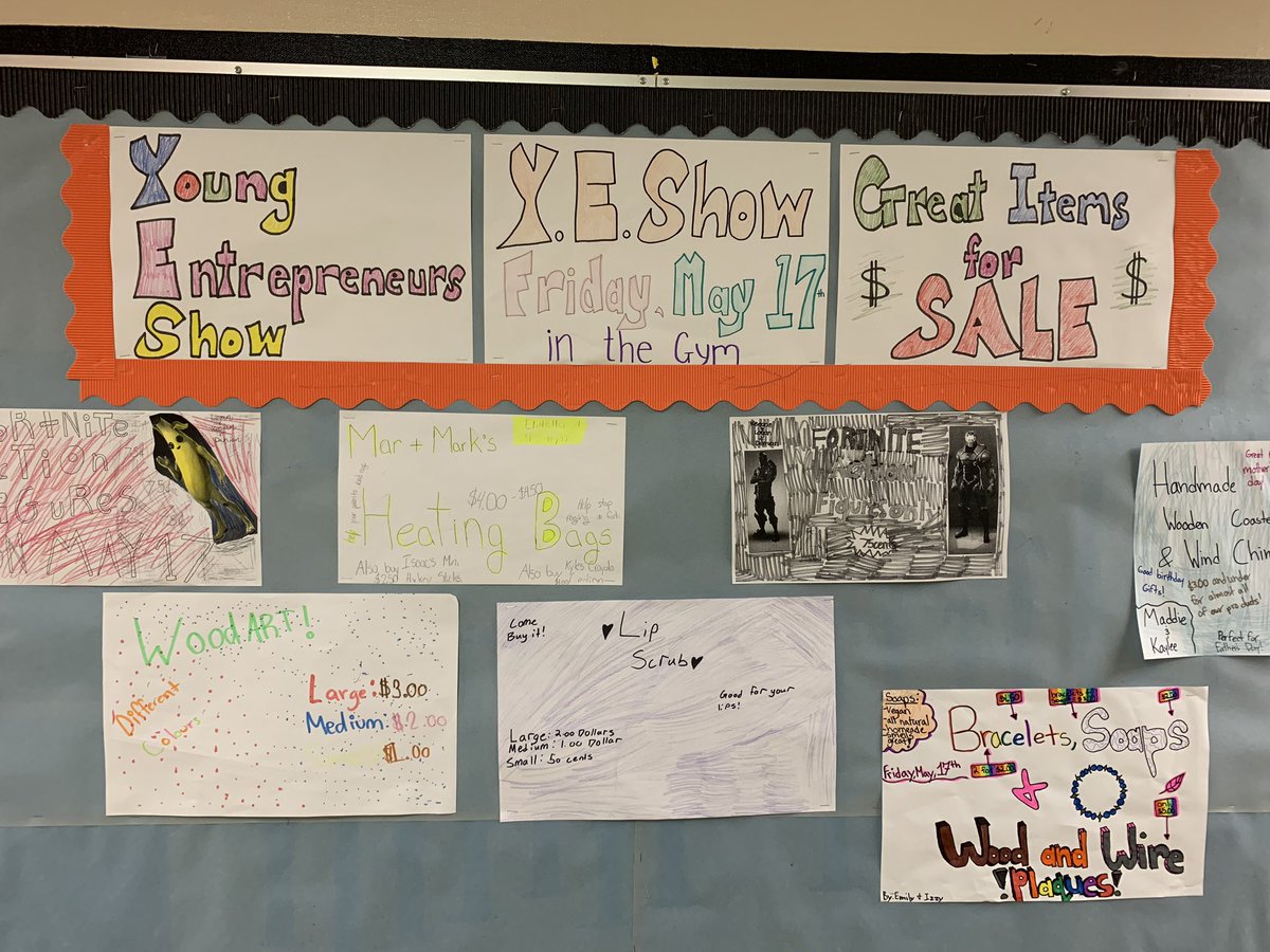 ABrown_Elem's tweet photo. Young Entrepreneur Event tomorrow 12:45-2:15pm @ABrown_Elem Gym, bring you $$! Lots of great items created and marketed by our grade 6/7 squad. #SD35community @LangleySchools https://t.co/kixsDqdloA