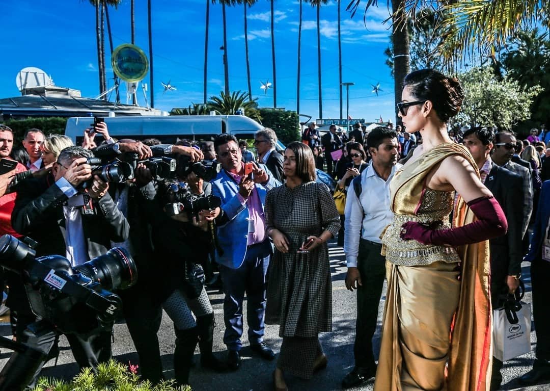 Only the Queen of Bollywood can pull off this Victorian take on traditional ethnic wear & won show all the way #LiveVictoriously #KanganaAtCannes #Cannes2019 #kanganaRanaut