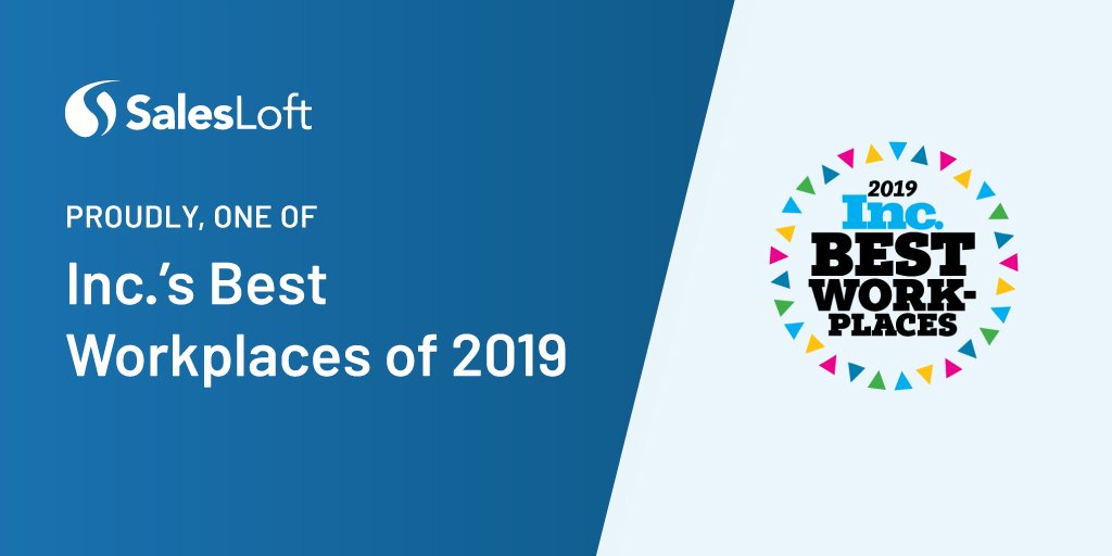 Salesloft's tweet image. Another day, another award for our exceptional team!

Honored to be named today as one of @Inc’s Best Workplaces of 2019 for creating a culture where our Lofters come to learn more, do more and become more.

Congrats to all the #IncBestWorkplaces honorees! inc.com/best-workplaces
