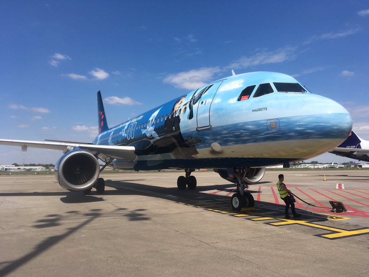 ivanconinx's tweet photo. The one and only @FlyingBrussels Magritte today at @BrusselsAirport, inbound from IBZ and being prepared for a flight to TFS @BrusselsAirport #avgeek #bruspotter #snmagritte https://t.co/U0sinFpDYM