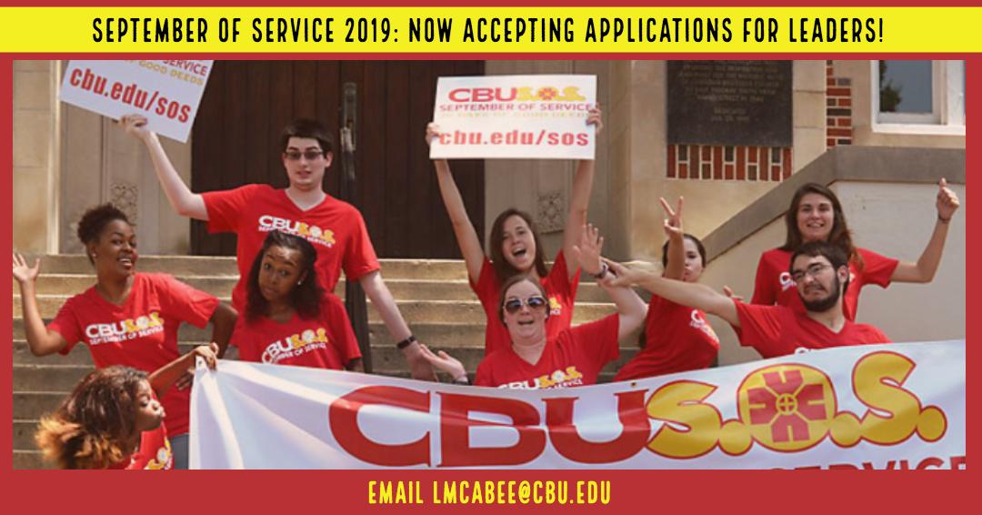 FromCBU's tweet photo. September of Service is a crucial part of our culture, an opportunity to develop leadership and service skills while investing in Memphis. If you're interested in gaining valuable experience leading #CBUSOS this year, contact Dr. Leslie McAbee (lmcabee@cbu.edu) by Monday! https://t.co/D0007gojK4