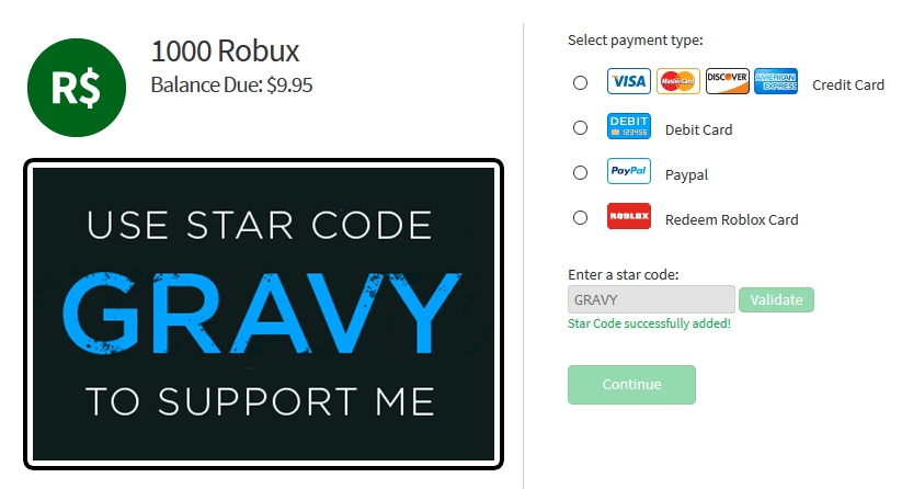 Gravycatman on X: Make sure you use Star Code:  Gravy  When you purchase  Robux or BuilderClub! Thanks so much for the support ❤️❤️❤️ Tweet me a  screenshot to get featured