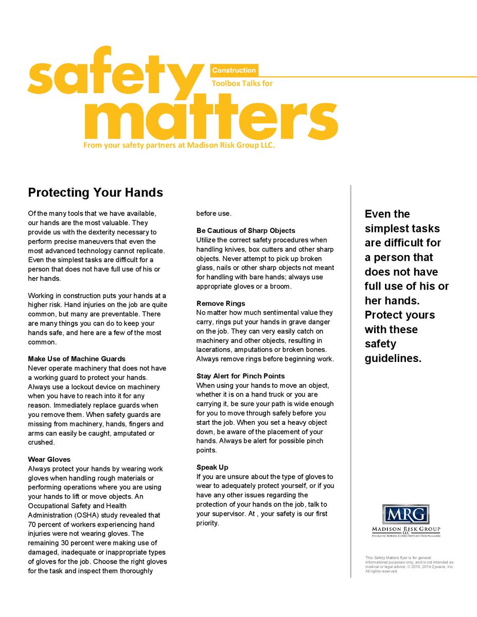 RiskMadison's tweet image. Working in construction puts your hands at a higher risk. Hand injuries on the job are quite common, but many are preventable. There are many things you can do to keep your hands safe, and here are a few of the most common....#insurance