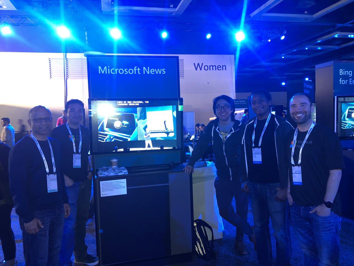 skrieder's tweet photo. The Microsoft News team had a blast @ #MSBuild talking w/ developers about how to get started with our free News API, &amp; sharing more about our ML tech. If you’re a dev and feel our News content could help enhance your app/site shoot me a DM and let’s talk! #Microsoft #MSFTNewsAPI https://t.co/5agsdFCTTa