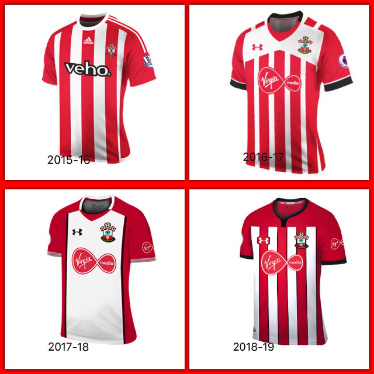 As the season’s over &amp; we’ve got nothing to chat about, we’re on a mission to find your favourite from this bunch of beauties @krycek1885 @markg19851 <a href="/SFCDell_ivery/">Matthew Markstone</a> <a href="/theuglyinside/">The Ugly Inside</a> <a href="/nottherealjon/">Mason Blankenship</a> @timjmarshall #wemarchon #southamptonfc #saintsfc #classickits #PremierLeague