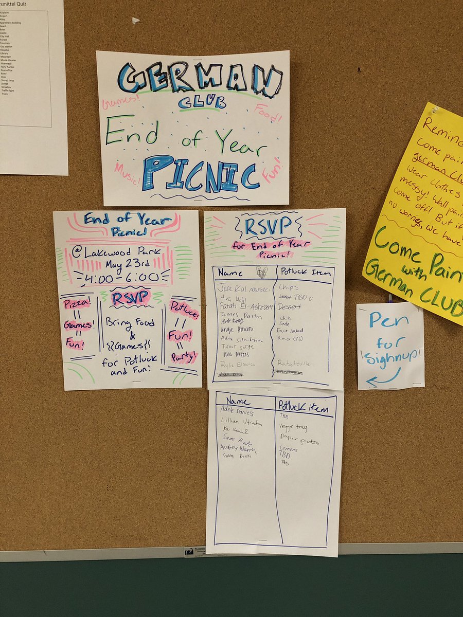 german_lhs's tweet photo. Our RSVP list in room A123 is filling up! Come sign your name, make a potluck item pledge, and prepare for the German Club End of Year Party on Thursday, May 23rd from 4 - 6pm @ Lakewood Park! We’ll have games, food, raffles, final farewells, and more! See ya then! https://t.co/UtcPj0hHY5