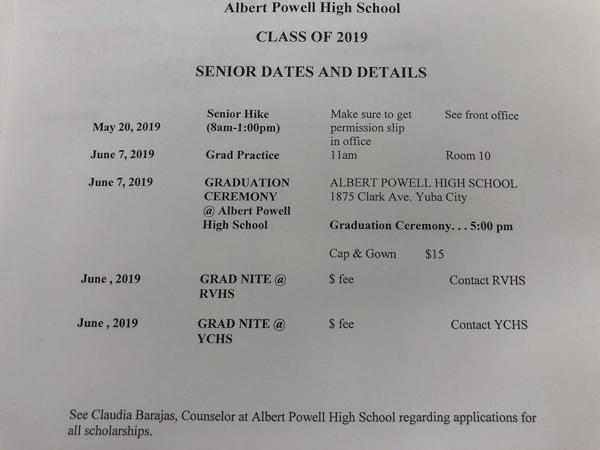 🎓Important Dates and Details for the Class of 2019  🎓