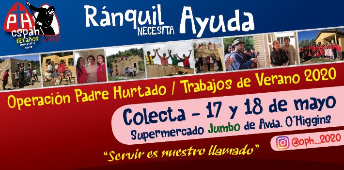 CSPAHurtado's tweet photo. Los días viernes 17 y sábado 18 de mayo en el Supermercado Jumbo se llevará a cabo la primera colecta Operación Padre Hurtado con la finalidad de recaudar fondos para ir en ayuda de tres familias vulnerables de la comuna de Ránquil en el mes de enero. https://t.co/cteTe5xVEf https://t.co/bN1n14YAG1