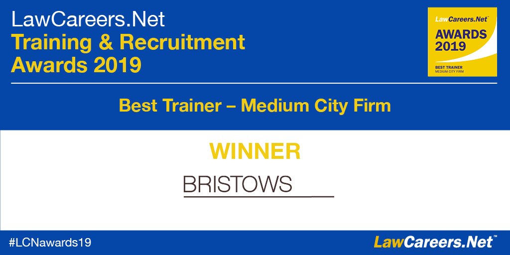 LawCareersNetUK's tweet image. Next up we have the Best Trainer – Medium City Firm award. This award goes to @BristowsGrad. Congrats! #LCNawards19 💫