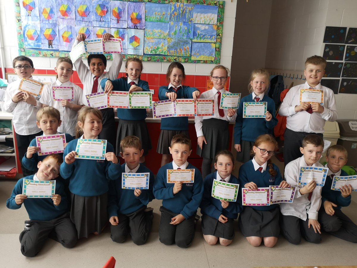 MsMcCarthy11's tweet photo. Super proud of these children as they received attendance awards over the past few months. Small achievements help set the next targets! #saintaidansps #greatattendance #settinglifegoals #NextGeneration https://t.co/Tbndpvxd7G