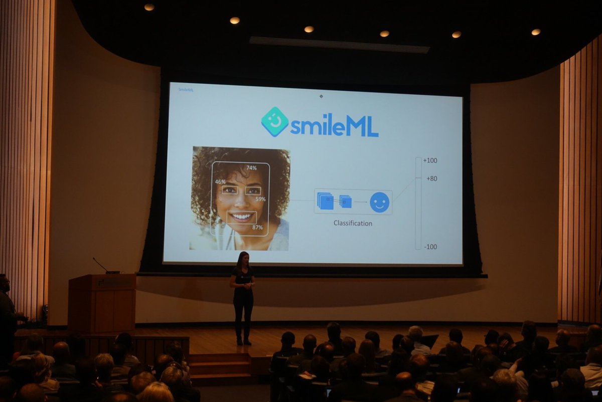DraperLab's tweet photo. #Sembler mentor Tess Bailie introducing @smileML COO Shannon Anderson. They’re making emotion recognition an exact science! #tsdemoday #innovativeAF @techstars https://t.co/GHQz3S6qxT