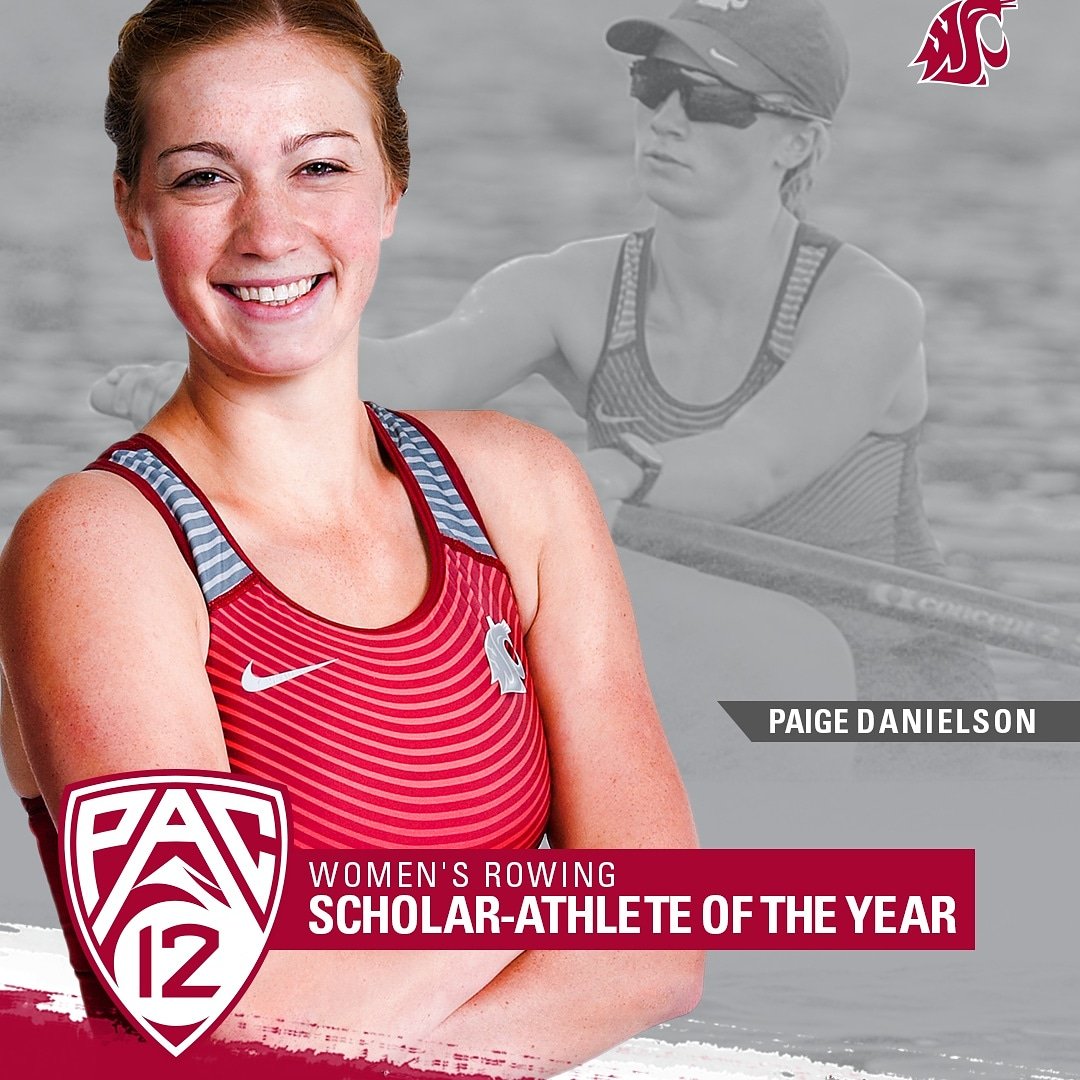 WSUCougarRowing's tweet photo. Paige Danielson is the 2019 @pac12 Scholar-Athlete of the Year for Women's Rowing! Former walk-on, 3x #NCAArow competitor, 2x @NCAA #Elite90 winner, 4.0 GPA, &amp; grad of Honors College &amp; @WSUVoiland w/a degree in Electrical Engineering. She is the 3rd Coug to win the award #GoCougs https://t.co/WEJq2Fwivj