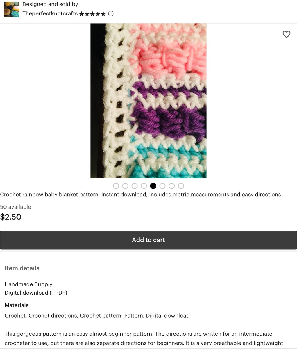 perfect_knot's tweet photo. Huge #sale! My #babyblanket pattern for only $2.50!
#crochetblanketpattern #blanketpattern #hugesale #crochetbabyblanket #crochet #crocheting #crochetblanket #etsycrochetpatterns #etsy #etsymaker #crochetdesign #blanket #rainbow #pattern #crochettherainbow #etsyhandmade #etsyshop https://t.co/SqJIvRM1i5