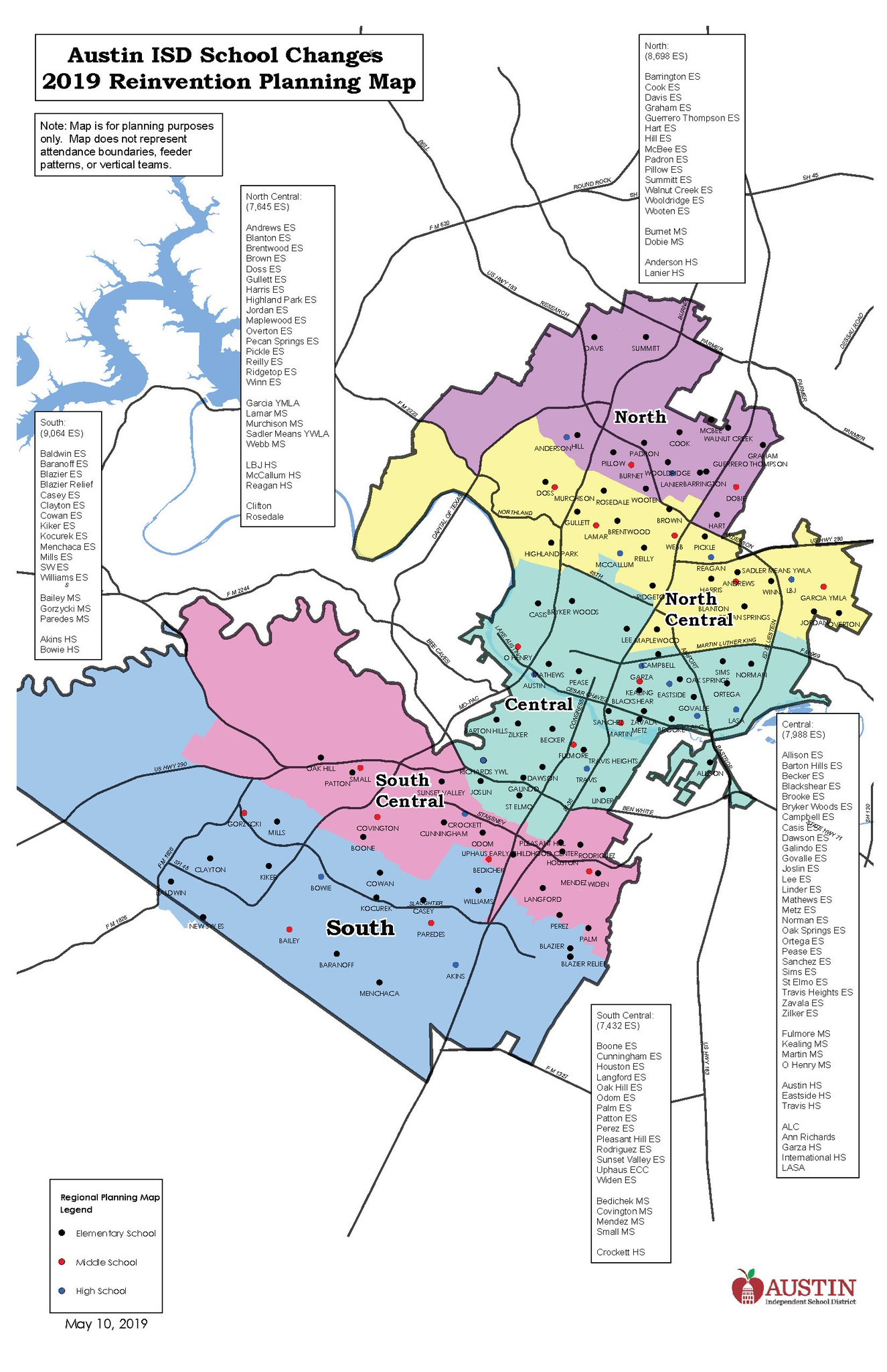 Highland Park Isd Map Austin Isd No Twitter: "Austin Isd Has Finalized Map To Be Used As Part Of  School Changes Process. Important:map Does Not Represent Changes To 2019–20  Feeder Patterns, Vertical Teams, Attendance Boundaries. Regions
