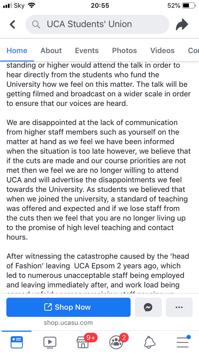 ucu_uca's tweet photo. UCA Students Union @UCASU’s open letter to UCA Vice Chancellor Bashir Makhoul opposing £5 million of staff and budget cuts at the University for the Creative Arts #saveucastaff #weareuca #highereducation https://t.co/irDNIfnnLy