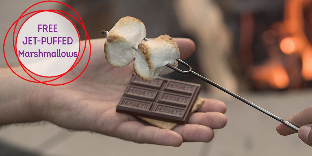 Grab your friends and gather around for a sweet outdoor indulgence. Get a FREE 12 oz. bag of <a href="/JetPuffed/">JET-PUFFED</a> Marshmallows when you buy a 12.2 oz. or larger box of @honeymaidsnacks graham crackers &amp; 6-pack of <a href="/Hersheys/">HERSHEY'S</a> chocolate now through 5/21.