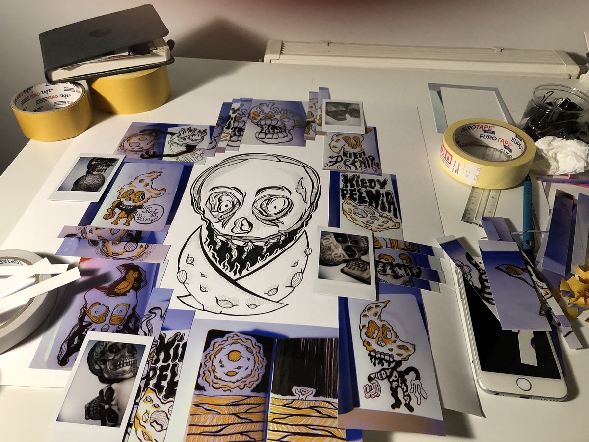 frotograf's tweet photo. Nie wiem jak Wy, ale ja skΕadam pracΔ na sobotnka wystawΔ! Media mieszane, ilustracja, fotografie z iphona #hujiapp i #instax. Nie ma lepszego odstresowywacza niΕΌ sztuka β€οΈ #fotografia #ilustracja #czaszki https://t.co/CaJnrhUYUw