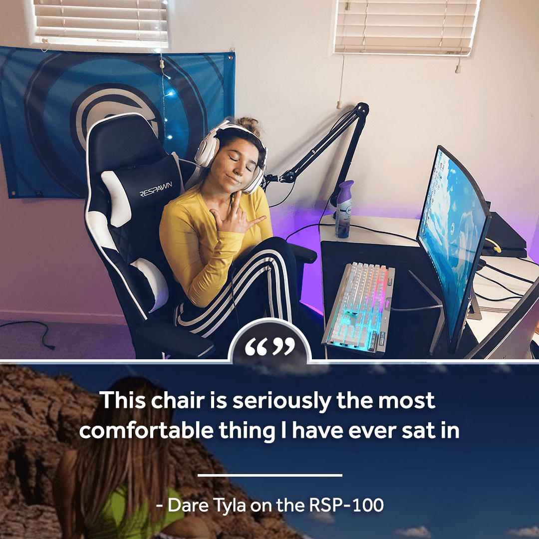 RESPAWNProducts's tweet photo. The RSP-100 keeps @DareTyla comfortable and focused to stream all night. 🛌

🔗 The RSP-100: https://t.co/tXjUoj8Qb8 
#RESPAWNUpgrade https://t.co/ULs2EvfdHp