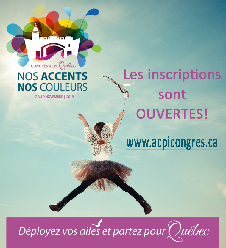 INSCRIPTIONS AU CONGRÈS MAINTENANT OUVERTES! 👇acpicongres.ca

Déployez vos ailes et joignez-vous à nous dans la magnifique ville de Québec en novembre prochain où nous vous proposons un congrès haut en couleur! 💜💙💚💛🧡❤️#ACPI2019