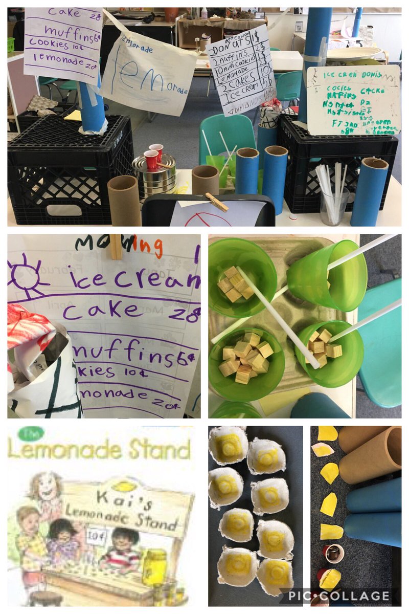 B_Rieper's tweet photo. In #RHM203 we want to share this: one of our Ss noticed money amounts in a levelled text, which led to us creating our own lemonade stands! Amazing application of our math learning around money. Play for the win! @EarlyYearsTDSB @RHMcGregor1 @MsPoulis https://t.co/k2kV1HyC1c