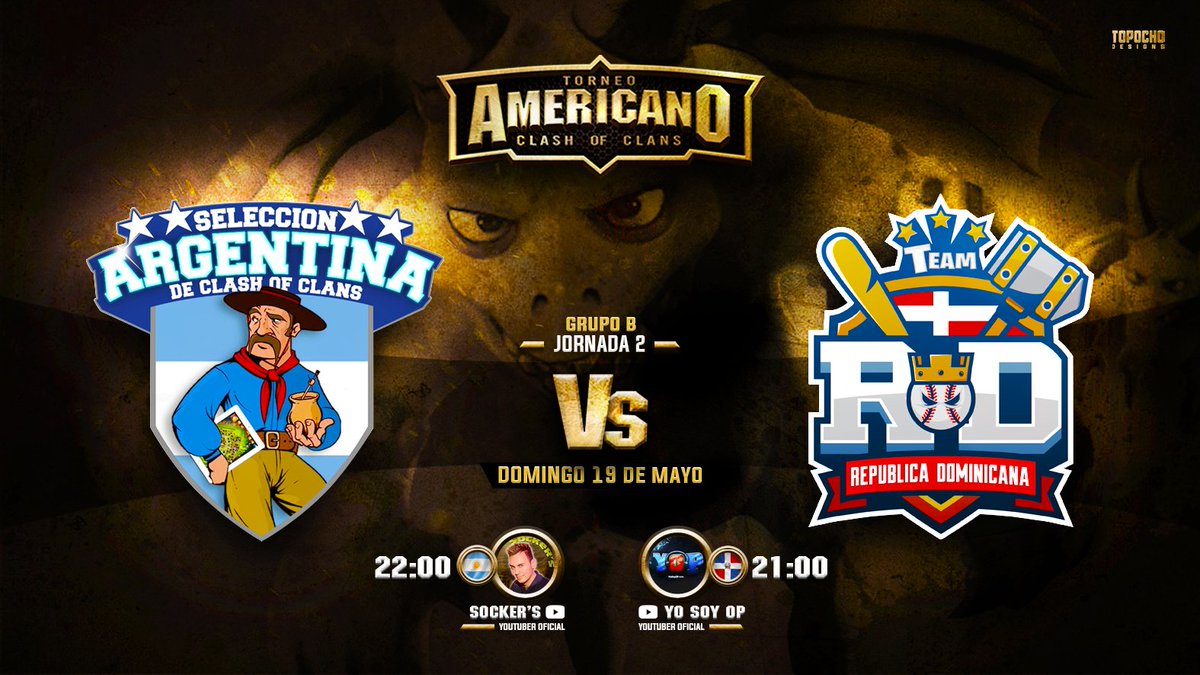 GUERRAZA EN GRUPO B, CUANDO ESTE DOMINGO SE ENFRENTEN 2 TITANES A NIVEL DE SELECCIONES EN COC:

<a href="/sel_ArgentinaOk/">Sel. Argentina de Clash of Clans</a> vs <a href="/Dominican_Coc/">Seleccion Dominicana Coc</a> 

EN VIVO Y DIRECTO POR:
PARA ARGENTINA: <a href="/Sockers_/">Sockers SU</a> 
PARA REPÚBLICA DOMINICANA: @YoSoy_OP