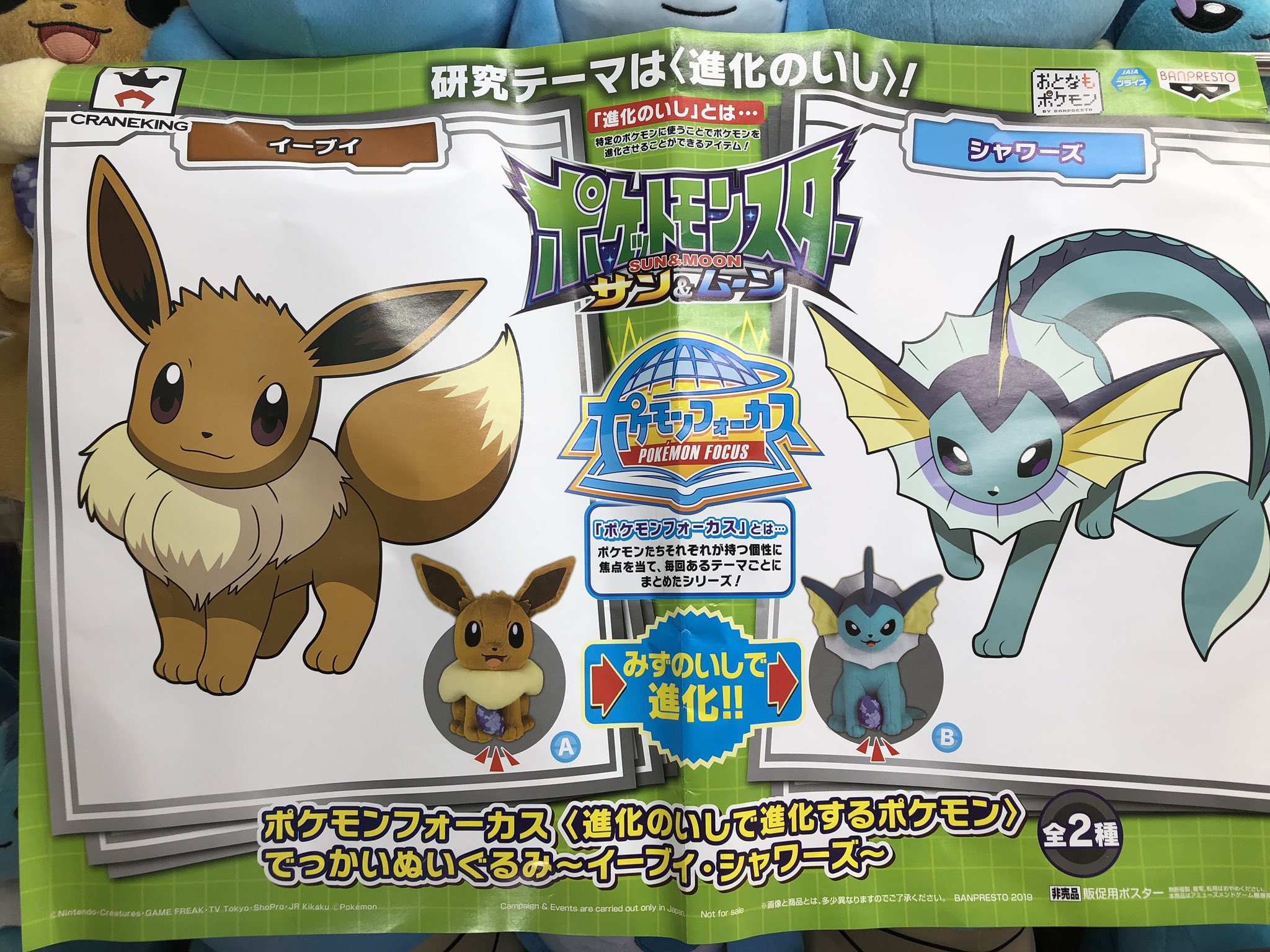 タイトーキッズランド ｇａｚａ Sur Twitter ポケットモンスター サン Amp ムーン ポケモンフォーカス 進化のいしで進化する ポケモン でっかいぬいぐるみ イーブイ シャワーズ みずのいし がついた可愛いぬいぐるみです みんな大好きイーブイ シャワーズ