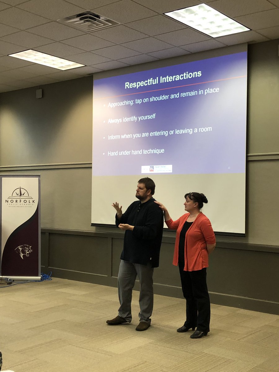 NERP_DHoH's tweet photo. Ryan Odland with the Helen Keller National Center is here in Norfolk @npspanthers today for a presentation for NERP professionals on DeafBlind awareness, strategies, and techniques. What a great day we have had. https://t.co/X09DmsXoDX https://t.co/BdxMvTwChL