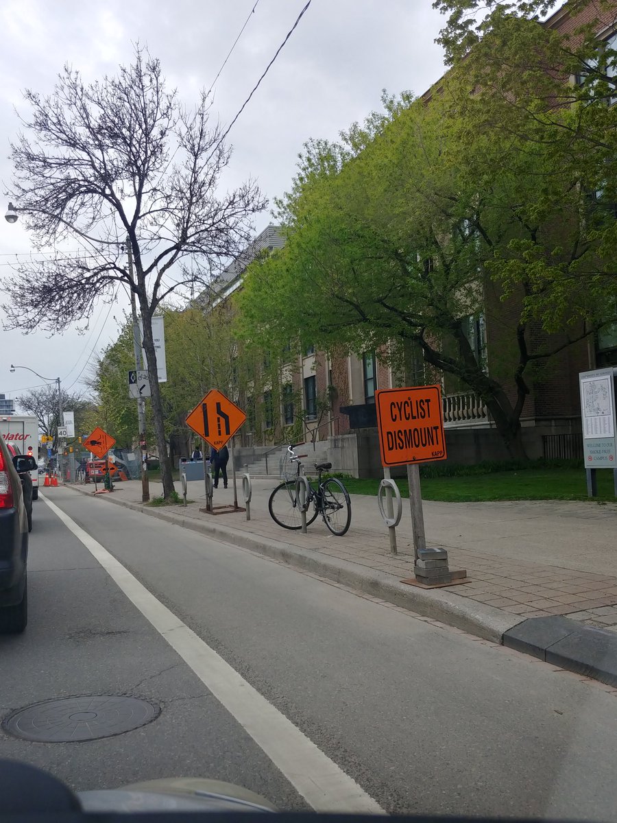 EvaW_S's tweet photo. @TO_Cycling Spotted on Collage st on the north side just past Kings Collage Rd. Totally unnecessary. Cyclists are allowed to take the lane. https://t.co/u1MXQhFj0X