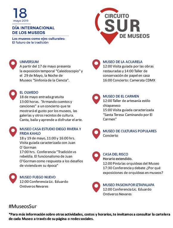 museoestudioDR's tweet photo. ¡Lánzate a las actividades que preparó el Circuito de #MuseosSur! @MuseoAcuarelaDF @CasadelRisco @UniversumMuseo @museoculturaspo
@museodeelcarmen https://t.co/ia6lCPXs8A