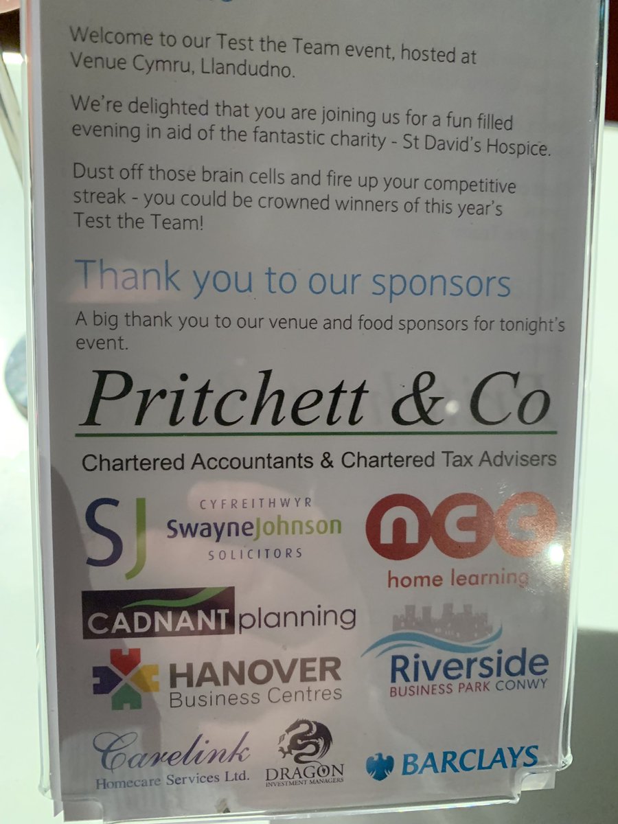 DafyddHardy's tweet photo. A great night at the @StDavidsHospice #TesttheTeam Quiz in @VenueCymru compared in fine style by the effervescent @RupertMoon Loads of money raised. Thanks to all the sponsors including @cadnantplanning @SwayneJohnson @Barclays and many more. @HospiceatHomeGA https://t.co/b9UxQeggfl