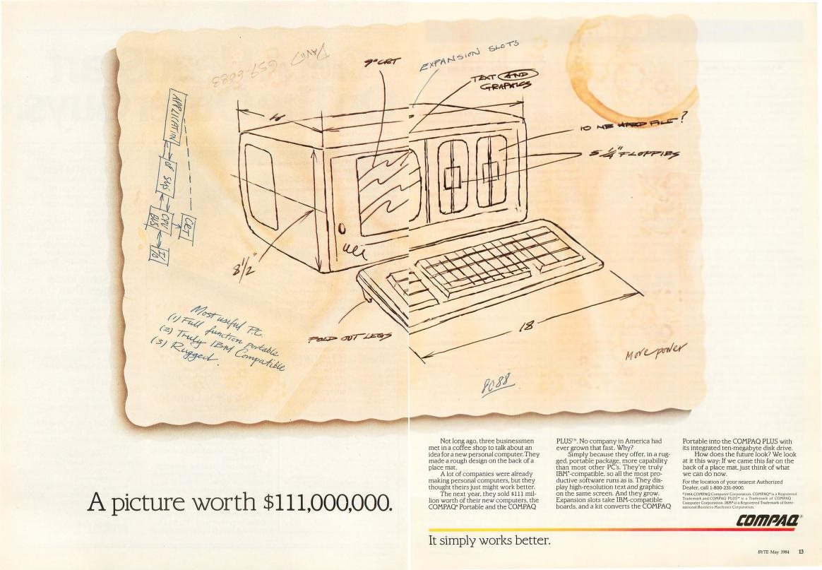 InformatViejuna's tweet image. "No hace mucho, tres hombres de negocios se reunieron en una cafetería [...] Al año siguiente, habían vendido ordenadores #CompaqPortable y #Compaq Plus por valor de 111 millones de dólares". Era mayo de 1984...  informaticaviejuna.blogspot.com/2019/05/una-im…
