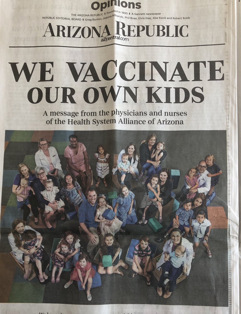 SteveBrownMD's tweet photo. Two page editorial @azcentral #WeVaccinate “vaccination is essential to protect all of Arizona’s children and other populations vulnerable to vaccine preventable disease “ https://t.co/6zZVnrtnjM
