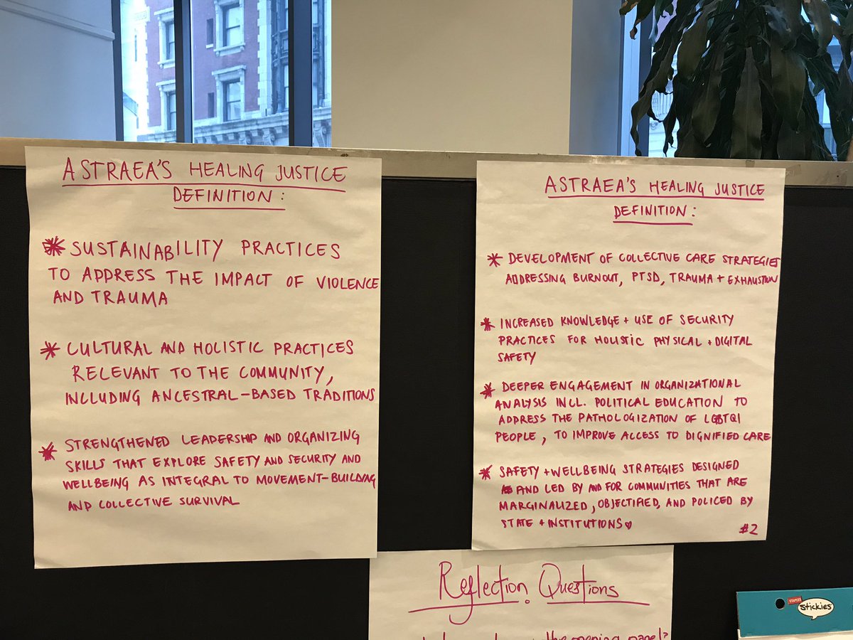 Grateful to be at @AstraeaUpdates #healingjustice convening today. Much history and wisdom shared - new ideas percolating about how to support movements and practice trauma-informed philanthropy