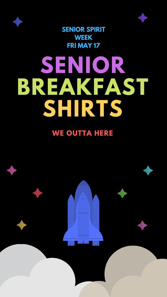 SENIORS: Our last spirit day is TOMORROW! Make sure to wear your Senior Breakfast Shirts!!