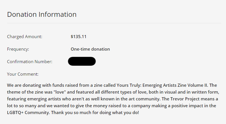 emergingzine's tweet photo. After receiving 1 more order of the zine, and an additional purchase of Witching Hour as well during the preorder period, we have made our donations to @PencilsOfPromis and @TrevorProject ❤️ https://t.co/uPqvaa5ydR