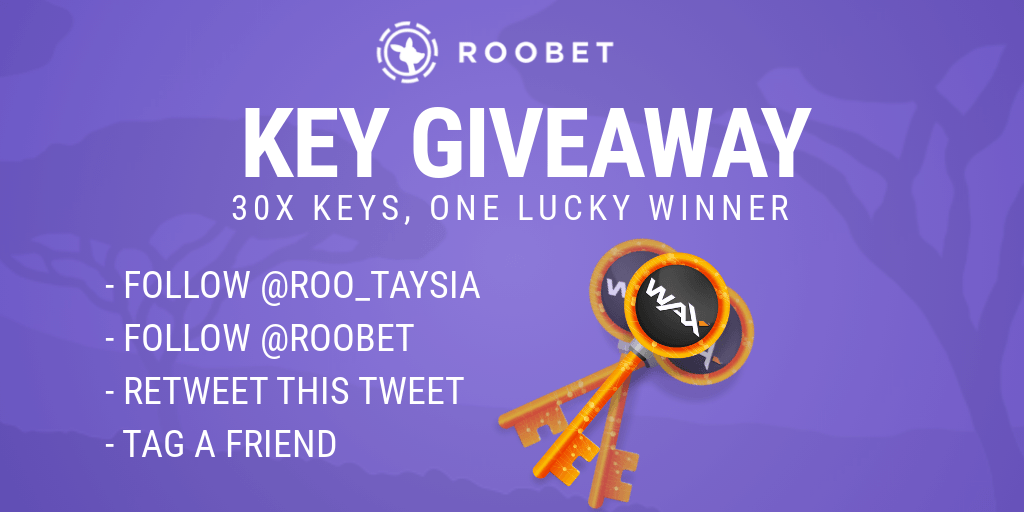 Roobet's tweet photo. 30x Wax Key GIVEAWAY!

To Enter: 
- Follow @roo_taysia &amp; @Roobet 
- Retweet this tweet
- Tag a friend

Ends in 48 hours, good luck! https://t.co/RHhbvWPHxp