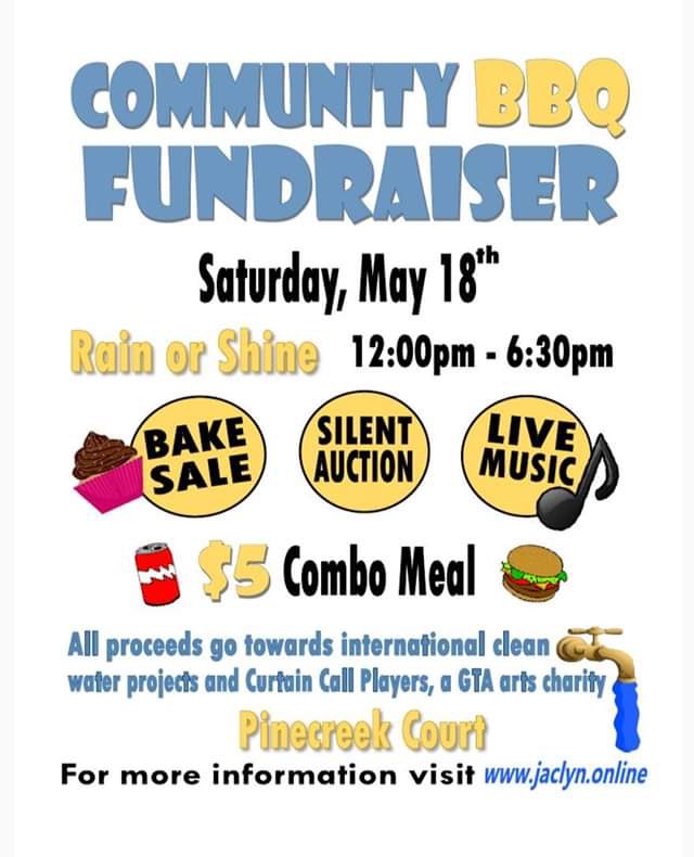 🍔🍪 This Saturday, make a stop in Pickering to enjoy some food and music at this Community BBQ Fundraiser! The always impressive Jaclyn has generously offered to donate some of her proceeds to CCP - she has volunteered with us since she was a young child! #pickering