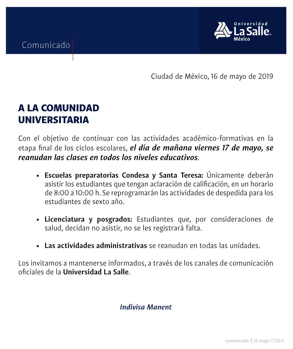 La Universidad La Salle informa: