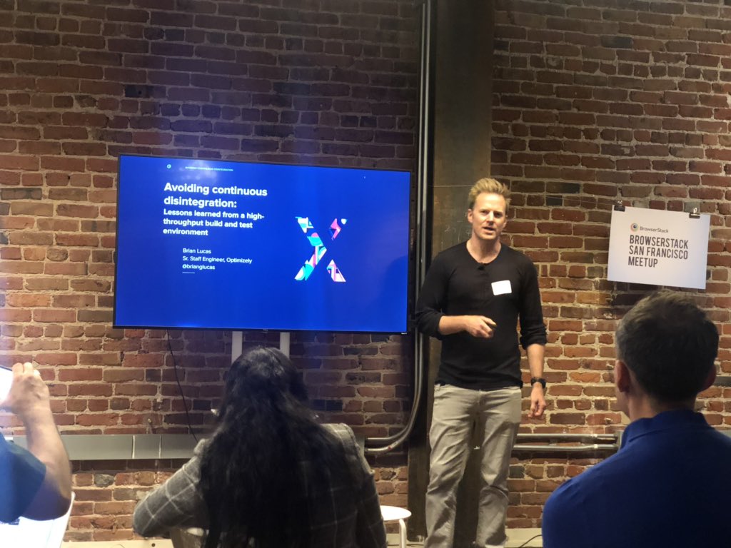 browserstack's tweet photo. Up next, we have @brianglucas from @Optimizely with Avoiding Continuous Disintegration #BrowserStackMeetup https://t.co/SgmwJldQnR