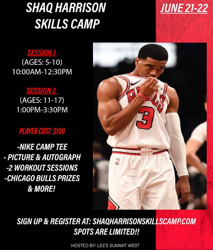 ShaqHarrison_3's tweet photo. The time is now!!! I am hosting my Annual Skills Camp on June 21-22 (TWO DAY CAMP).  We are going to play hard, compete, and have fun!! I’m going to be giving out some 🔥🔥🔥 to winners.  Go to https://t.co/INN2TKaeh5
to SIGN UP!!! Thank you for everything! 🙏🏾 #SH3 https://t.co/dsfghQUom5